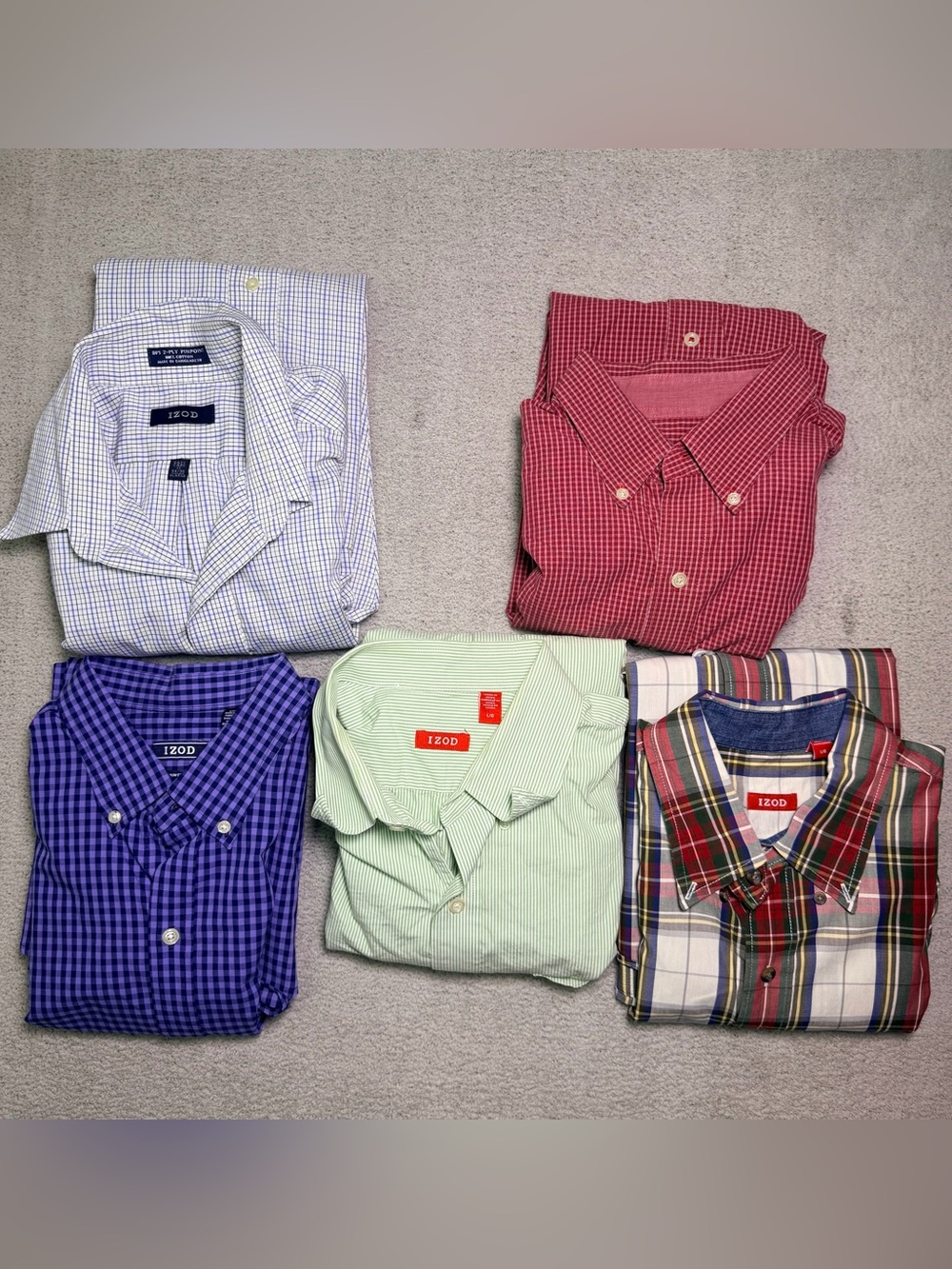 Lot Of 5 Izod Shirts Men’s Large / XL Long Sleeve Plaid Button Down Shirts
